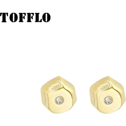 TOFFLO Stainless Steel Jewelry Small Round Zircon Stud With Irregular Curved Surface Fashion Earrings For Women BSF311