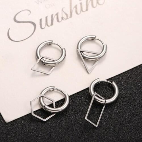 1 Pc Punk Stainless Steel Hoop Earrings for Men and Women Gothic Street Pop Hip Hop Ear Jewelry Multiple Styles