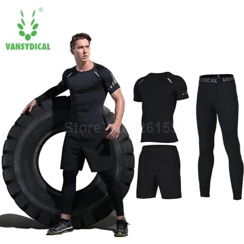 Vansydical Mens Sports Suits Basketball Jersey For Men 3pcs Compression Running Suits Gym Fitness T Shirt Tights Sports Sets Man
