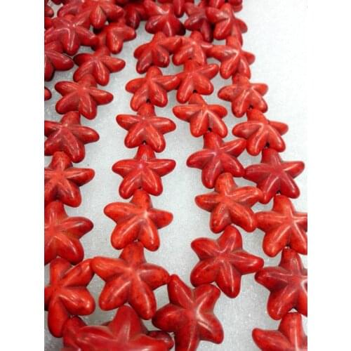 Total 22 pcs beads 20x22mm Bright hot red bead Five-pointed star howlite stone Loose Beads