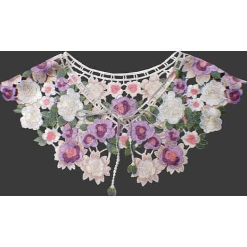 High quality women beautiful lace collar colored Flower DIY embrodiery Lace Collar Sewing Craft Neckline Trimming Decoration