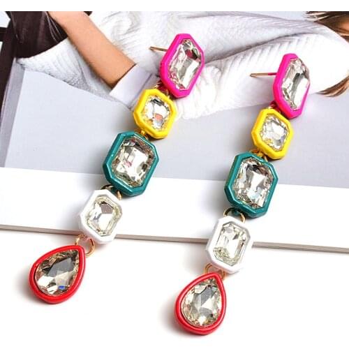 Wholesale New Colorful Crystals Long Dangling Drop Earrings Fine Pendientes Jewelry Accessories For Women Christmas Gift
