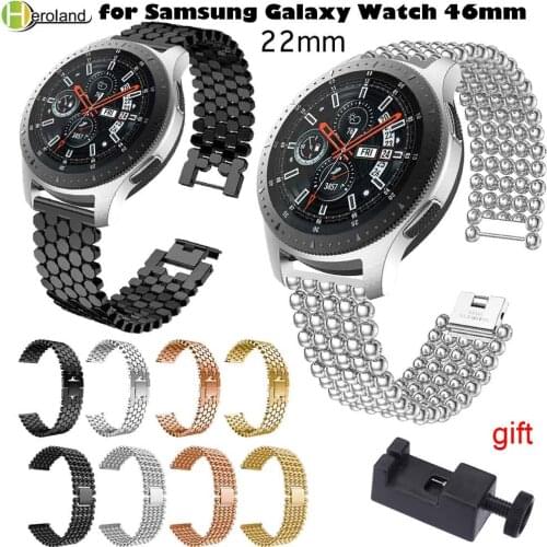 22mm Stainless Steel Watch band for Samsung Gear S3 Classic Frontier Galaxy Watch 46mm Bracelet Link Strap + Quick Release Pins