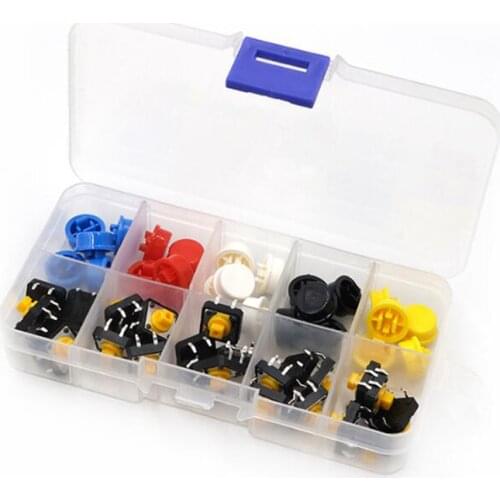 25PCS Tactile Push Button Switch Momentary 12*12*7.3MM Micro switch button + 25PCS Tact Cap(5 colors) for Arduino Switch