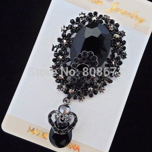 3.2 Inch Huge Vintage Fashion Black Colored Brooch High Quality Guarantee!! Hot Sale Women Costume Jewelry Corsage For Banquet