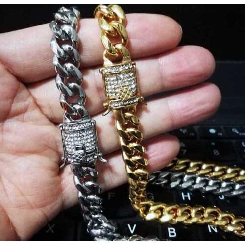 316L Stainless Steel Unisex Hip Hop Jewelry High Polished Double Safety Clasps & CZ Miami Cuban Necklace Men Women Link Chain