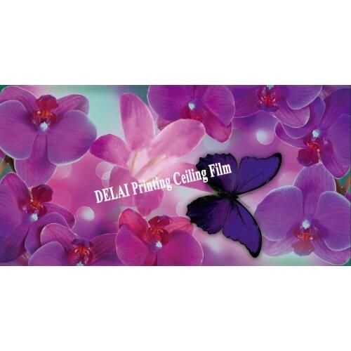 3D 081 Vivid Flowers Printing pvc ceiling film Butterfly flying in the flowers printing ceiling film