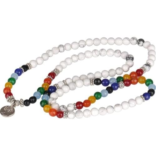 6mm Solor System Color White Turquoises Howlite Stone Charm 4Layers Prayer Bracelet For Man Woman Energy Jewelry