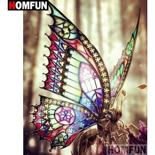 HOMFUN 5D DIY Diamond Painting Full Square/Round Drill "Animal butterfly" Embroidery Cross Stitch gift Home Decor Gift A07750