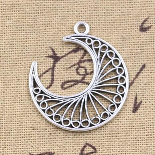 15pcs Charms Hollow Moon 34x30mm Antique Silver Color Pendants DIY Crafts Making Findings Handmade Tibetan Jewelry