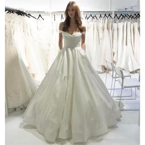 ANGELSBRIDEP Off-Shoulder Ball Gown Wedding Dress Simple Design Pleat Sexy Sweetheart Satin Formal Bridal Gown Vestido De Novia