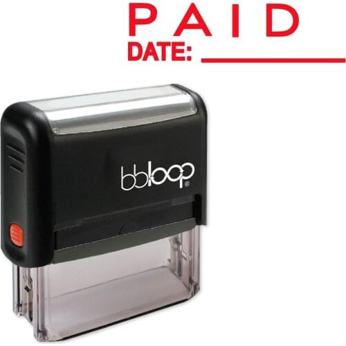 BBloop "PAID" W/ Date Line Self-Inking Stamp, Rectangular, Laser Engraved, RED/BLUE/BLACK