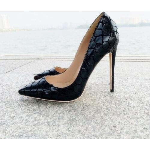 Free shipping fashion women pumps black printed pointy toe heels stiletto heel women high heels women pumps 12cm