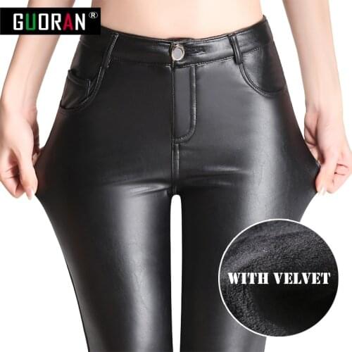 Causal women leather pants high waist skinny warm thicken patchwork office pencil pants female trousers leggings Plus size 4XL