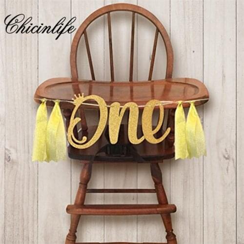 Chicinlife 1set One Banner Girl Boy 1st Birthday one banner high chair Garland Baby Shower Prince Princess Party Decoration