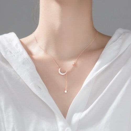 DAIWUJAN Elegant 925 Sterling Silver Zircon Jewelry Shell Moon Crystal Stars Rose Gold Plated Pendant Necklaces For Women Gift