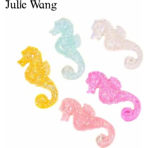 Julie Wang 20PCS Resin Cartoon Seahorse Charms Transparent Animal Pendants Jewelry Making Accessory Table Props Decoration