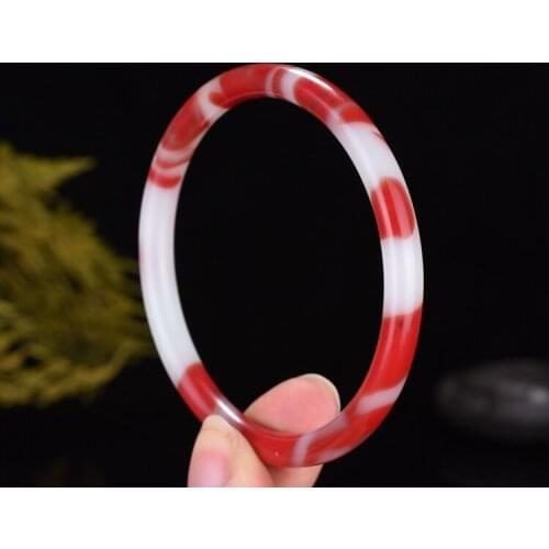 Chinese Natural Color Hand Carved Round Jade Bracelet Fashion Jewelry Mens and Womens Red and White Bracelet Gift Accessories