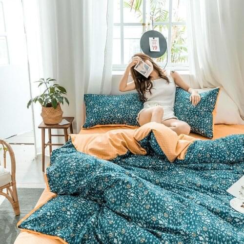 30 Queen Size Bedding Set Blue and Orange Color Little Flower Bed Linens Double Size for Adults Single Bedclothes