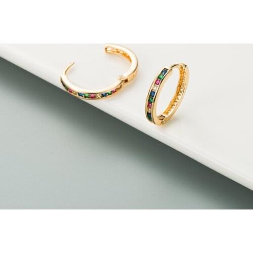Colorful Rainbow Hoop Earrings For Women Multicolor Zircon Inlaid Golden Huggie Charm Female Wedding Earring Piercing Jewelry