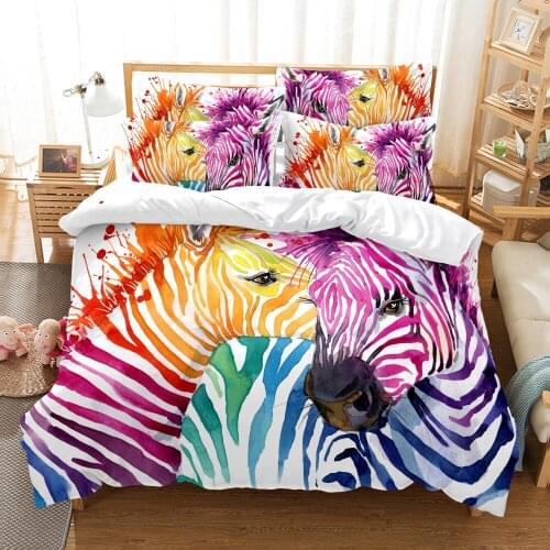 Colorful Zebra Painting Cartoon Bedding Set Art Design Queen King Double Duvet Cover with Pillowcase High Quality Home Decors