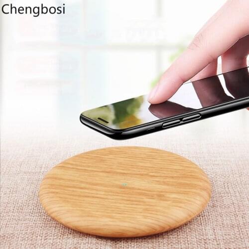 Round Wood Qi Wireless Charger for Samsung Galaxy S9 S8 Plus Charging Dock Cradle Charger for Iphone XS MAX XR 8Plus Phone