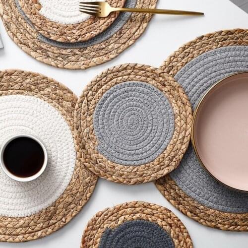 Nordic Style Round Woven Dining Table Mat Heat Insulation Pot Holder Coasters Coffee Drink Tea Cup Pad Table Accessories
