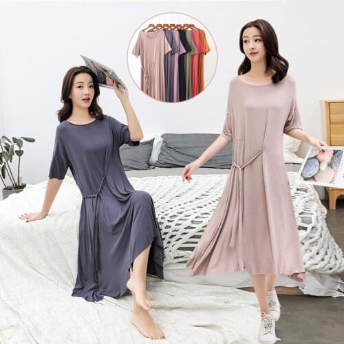 Summer Modal Nightdress Korean Version WomenS Plus Size Wild Short-Sleeved Dress With Thin Round Neck Black Bottom Nighties