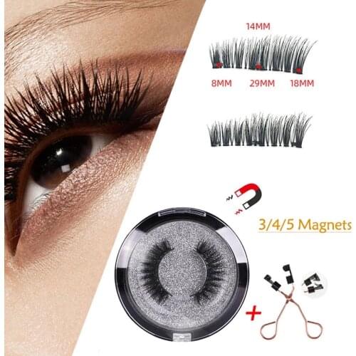 Magnetic Eyelashes With 3/4/5 Magnets Reusable Handmade 3D Mink False Eyelash Natural Eyelash Extensions With Magnetic Tweezers