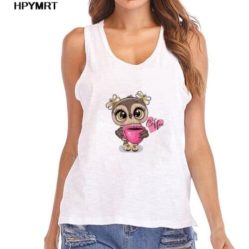 Summer Cute Owl Coffee Printed Fashion Tank Tops Female Vest Casual Harajuku Graphics Ladies Sexy Sleeveless Tee Clothing Top