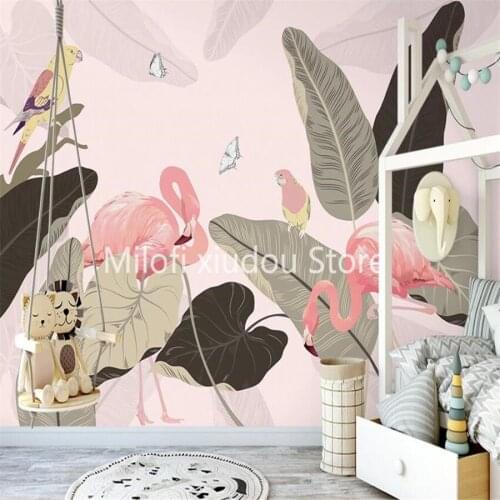 Milofi custom 3D wallpaper mural hand-painted Nordic Southeast Asia flamingo living room bedroom background wall decoration wall