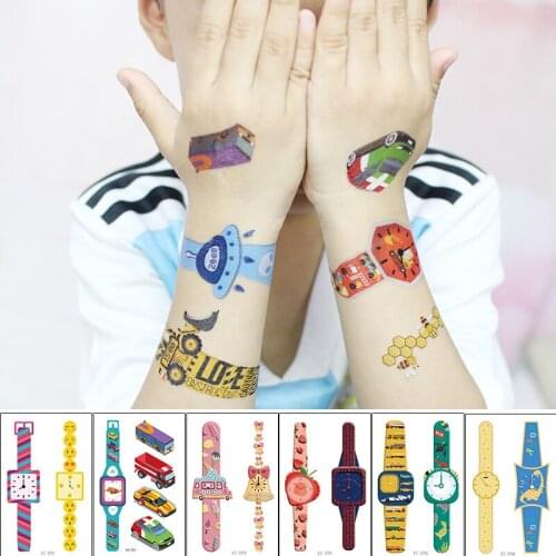 Cartoon Watch Tattoos Children Party Makeup Temporary Body Art Disposable Stickers Fake Tatoo Flash Dinosaur Award Sticker Small
