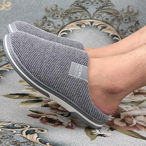 Mens slippers Winter Big size 46-51 stripe Indoor shoes for male Keep warm Antiskid Cozy Short plush home slippers men