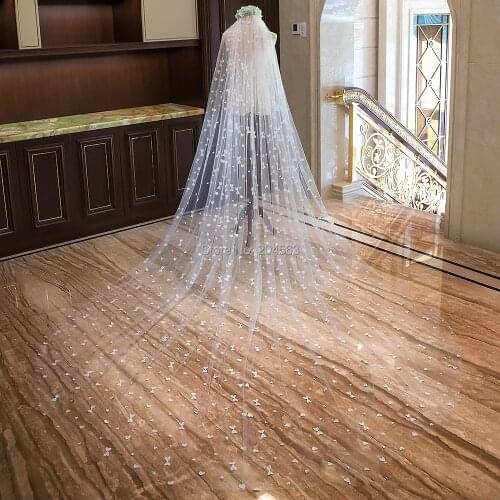 One-Layer Wedding Veil with Sweet Heart Flowers Veil for Bride 4 Meters Long Veil AX
