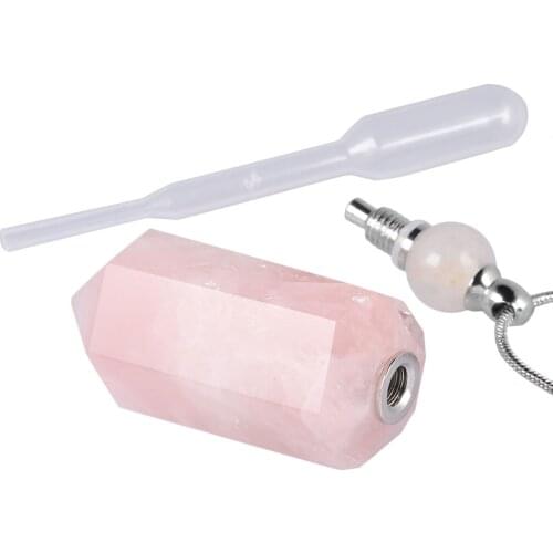 Stone Essential Oil Diffuser Necklace for Women, Hexagonal Pointed Healing Crystal Perfume Bottle Pendant with Chain for Men, 28