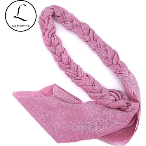 Casual Woman Shinny Metallic Silver Braid Bands Headbands New Boho Stretch Pink Hair bands Accessories For Ladies Party Turban