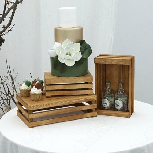 Simplicity Wooden Storage Basket Retro Decorative Bread Trays Wedding Cake Dessert Showcase Home Decoration Modern Ornaments