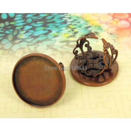 Blank Open Ring Settings with Round Smooth Bezel Resin Cabochons Bases Filigree Flower Rings DIY Findings Antique Copper tone