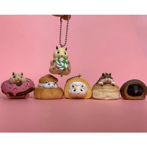 Pvc figure Cute dim sum dessert bread greedy cute hamster 6pcs/set