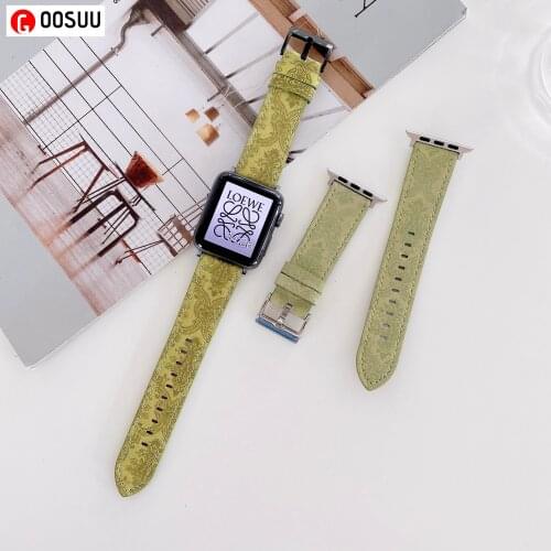 For Apple Watch Band 44mm 42mm 40mm 38 Leather+304 Stainless Buckle Ethnic Texture Belt Correa Strap Wristband for Apple iWatch