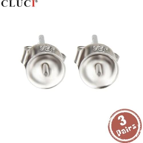 CLUCI 3 Pair Wholesale 925 Sterling Silver Earrings for Lady Silver 925 Pearl Earrings Mounting Stud Earrings for Women SE051SB