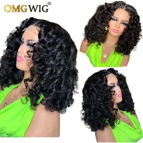 Loose Curly HD Swiss Lace Front Wig 4x4 Brazilian Remy Human Hair Wigs For Black Women Big Curl Closure Wig Pre Plucked Hairline