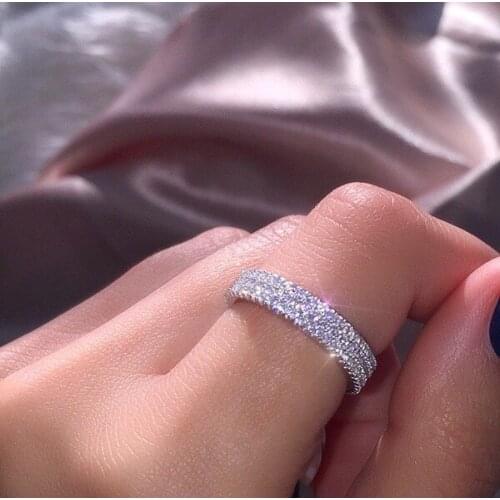 Kristi Tina Sweet Cute Stunning Luxury Jewelry Three Rows Pave AAA Cubic Zircon Party Popular Wedding Band Ring Gift