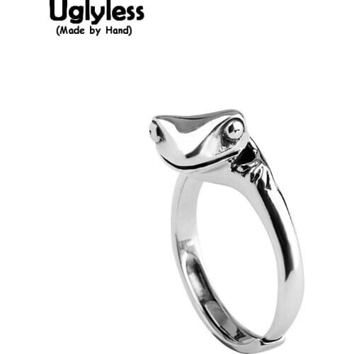 Uglyless Real 925 Silver Animals Lizard Gecko Rings for Women Glossy Silver Open Rings Handmade Frog Bijoux Fine Jewelry R1050