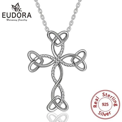 EUDORA Unique 925 Sterling Silver Heart & Cross Pendant Necklace for Men Women Best friend Gift Sliver Necklaces Jewelry CYD080