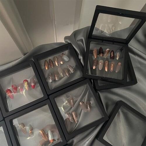 1 PC Fake nail Packing Box Black White Nail Art Display Stand Plastic Film Window Design Manicure Tools Gift Boxes HZ02
