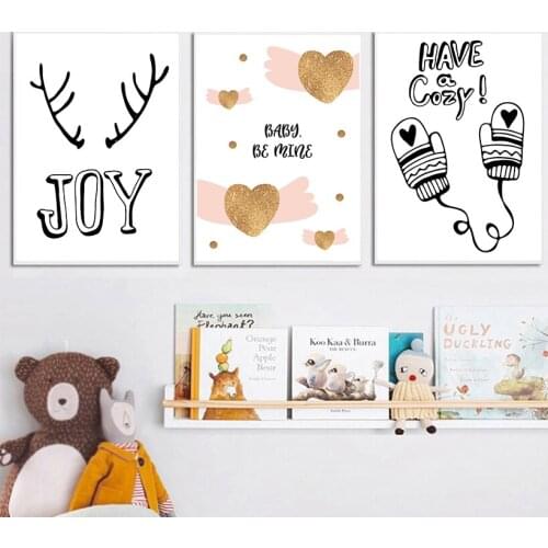 Inspirational Art Heart Gloves Wall Art Print Poster Nordic Canvas Painting Nursery Posters Pictures For Girl Kids Room Decor