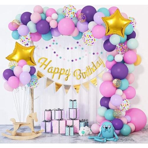Macaron Star Birthday Balloon Package Pink Purple Tiffany Blue Globos Garland Golden Birthday Banner Pennant
