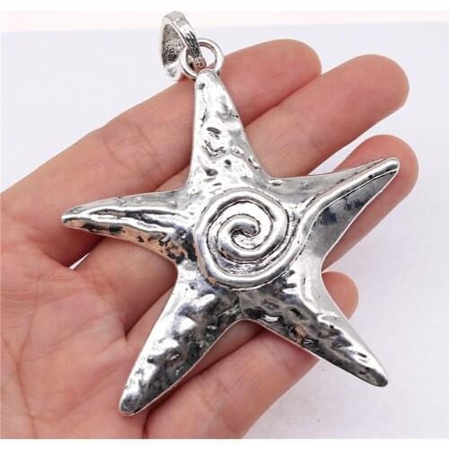 WYSIWYG 1pcs 70x66mm Antique Silver Color Starfish Charms Pendant For Jewelry Making