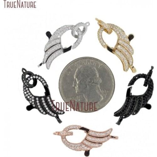 Angel Wing Clasp Lobster Claw Clasp Copper Metal Jewelry Clasp Clear Cubic Zircon Bracelet Clasp Connector FC27969